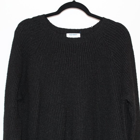 Old Navy black textured knit crew neck long-sleeve ribbed cuff and hem sweater L - Picture 3 of 7